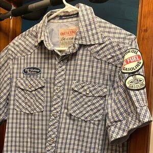 Blue Plaid Men's Shirt vintage DE CORP button down.